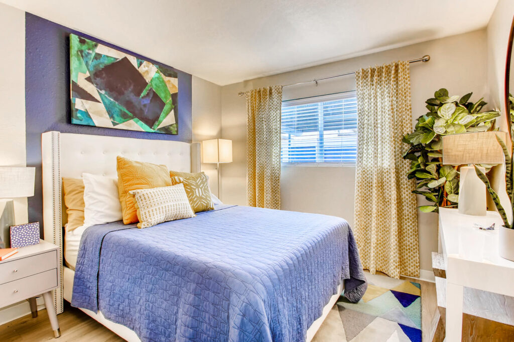 Furnished bedroom at apartments for rent in Snohomish County.