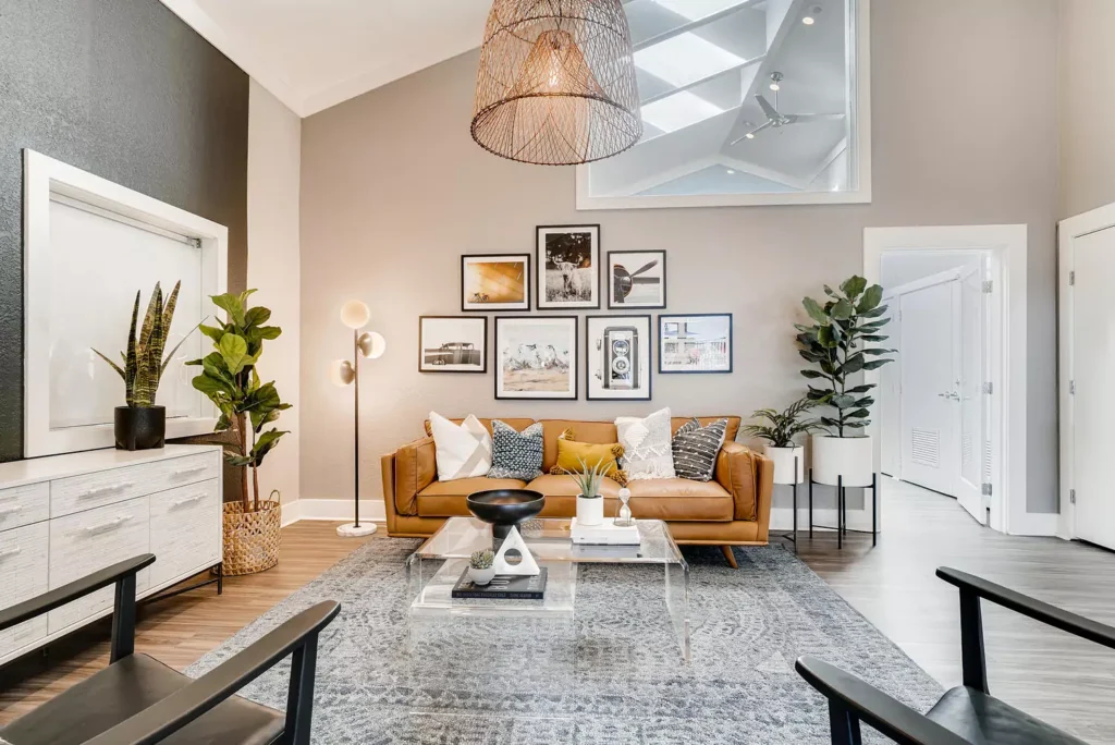 Clubhouse interior with lounge seating at Arterra apartments for rent in Everett, WA.