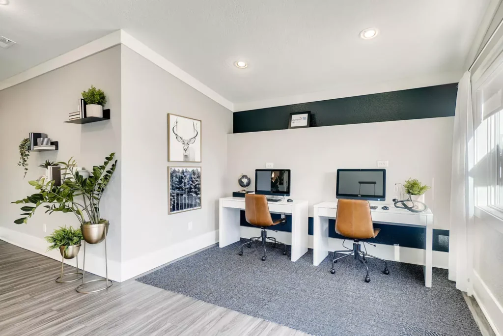 Clubhouse interior with computer desks