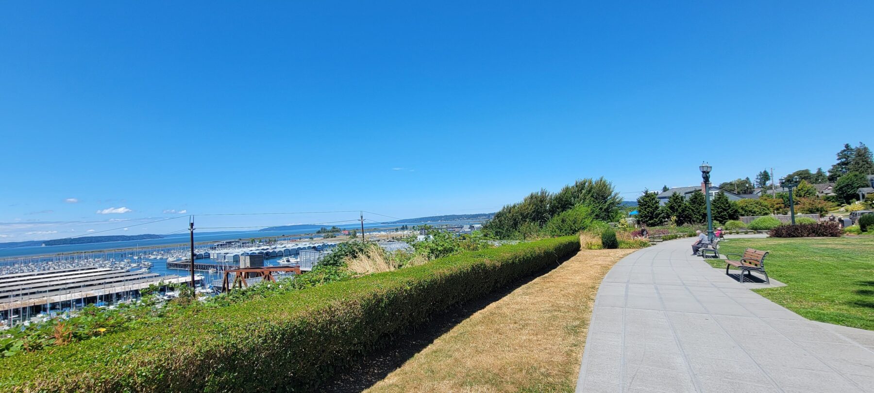 landscaped park overlooking a marina